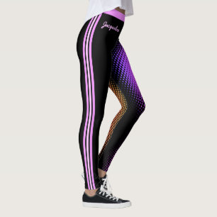 Leggings Fun Pink Stripes avec votre nom sur NOIR