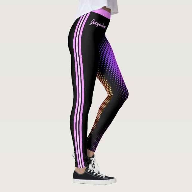 Leggings Fun Pink Stripes avec votre nom sur NOIR (Droite)