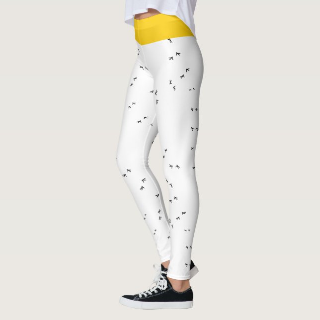 Leggings Fun Poulet Soyez Fou ! Noir et blanc et jaune funk (Gauche)