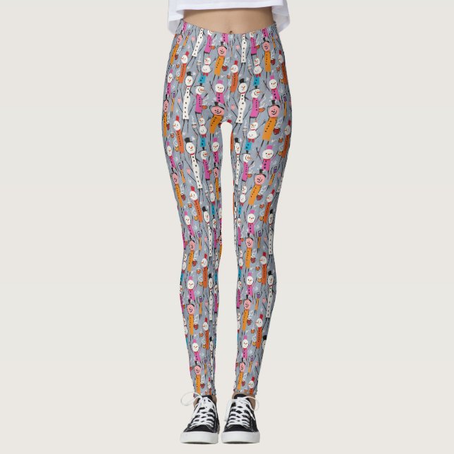 Leggings Fun Silly Snowmen Boire du cacao chaud (Devant)