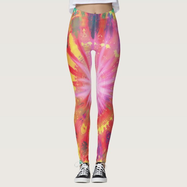 Leggings Fun Vibrant coloré Cravate-Dye #1 (Devant)