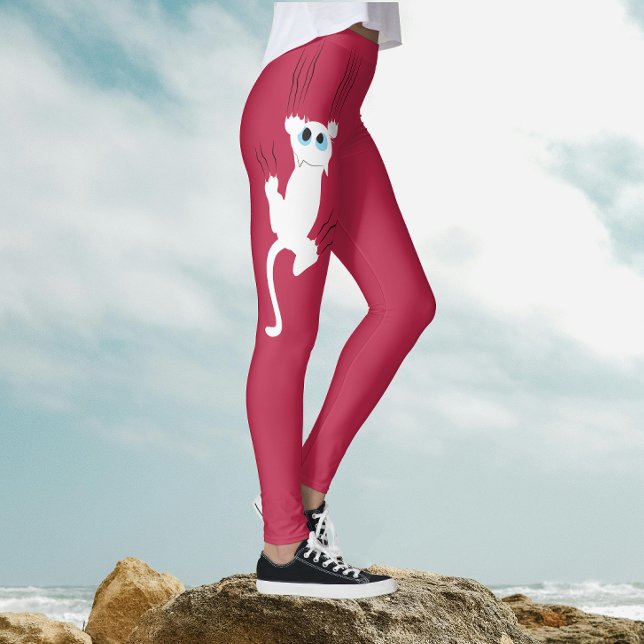 Leggings Fun Whimsical moderne Rouge Blanc Chat Maman Carto (Créateur téléchargé)