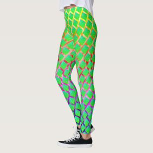 Leggings Fundo de traços em cores, quadrados verde azulado.