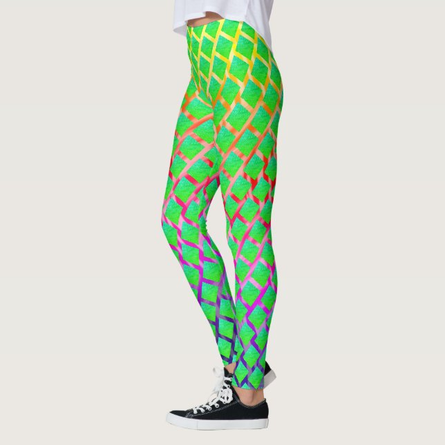 Leggings Fundo de traços em cores, quadrados verde azulado. (Gauche)