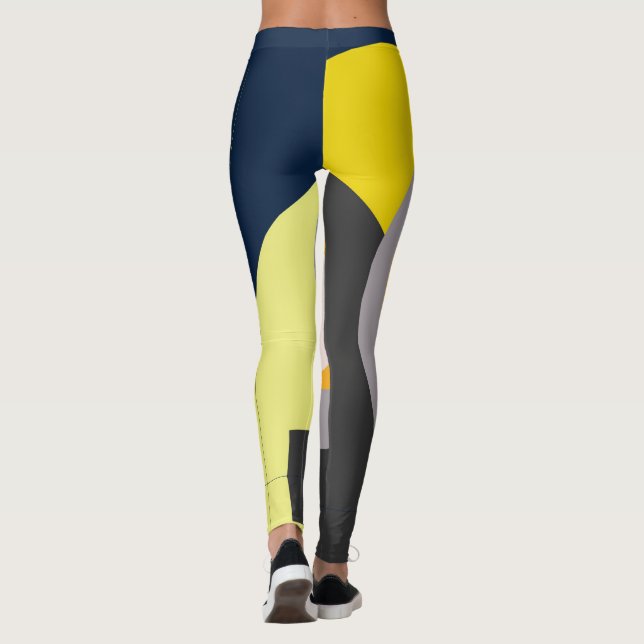 Leggings Funky Abstrait Art Pale Pastel Charcoal Yellow (Dos)