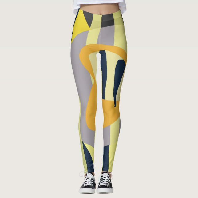 Leggings Funky Abstrait Art Pale Pastel Charcoal Yellow (Devant)