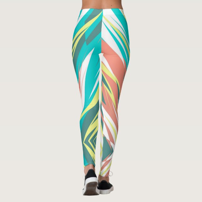 Leggings Funky Abstrait Art Pastel Turquoise Blanc (Dos)