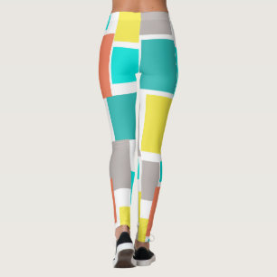 Leggings Funky Abstrait Art Pastel Turquoise Jaune