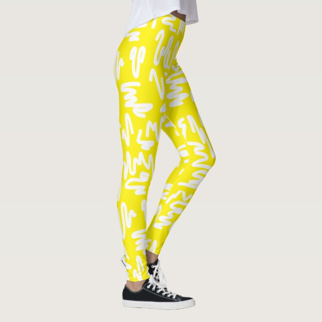 Leggings funky abstrait jaune blanc ensoleillé (Droite)