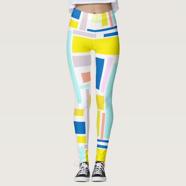 Leggings Funky Abstrait Jaune Turquoise Pale Pastel (Devant)