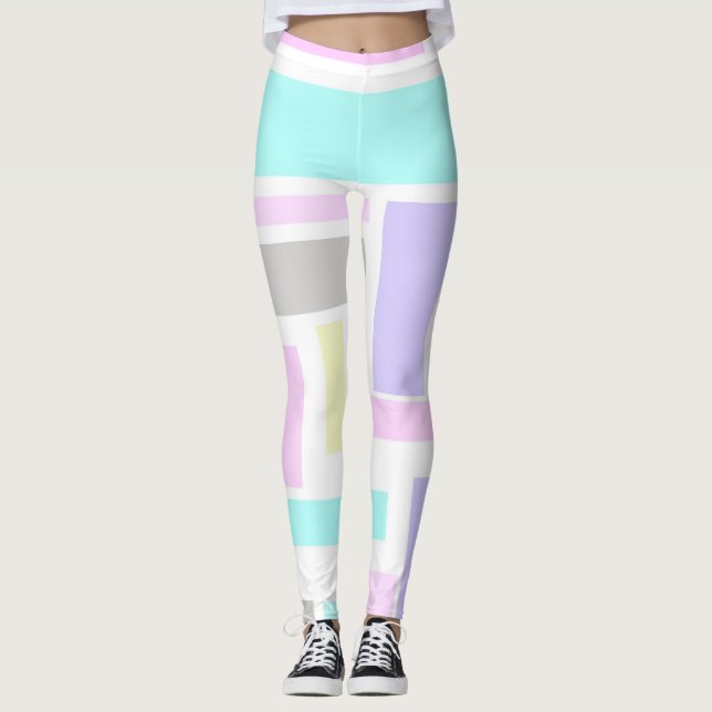 Leggings Funky Abstrait Jaune Turquoise Pale Pastel (Devant)