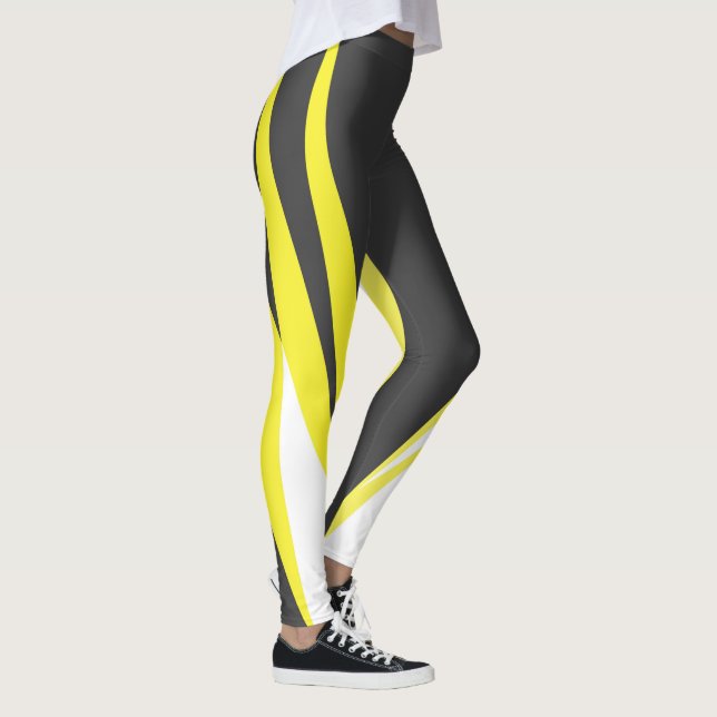Leggings Funky Bold Abstrait Art Charcoal Jaune Blanc  (Droite)