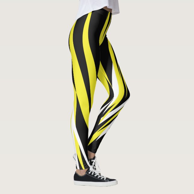 Leggings Funky Bold Abstrait Art Noir Jaune Blanc (Droite)