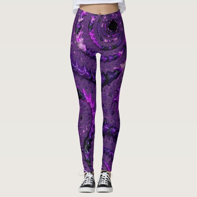 Leggings Funky Bold Bohème Violet Abstrait Fractal Numériqu (Devant)