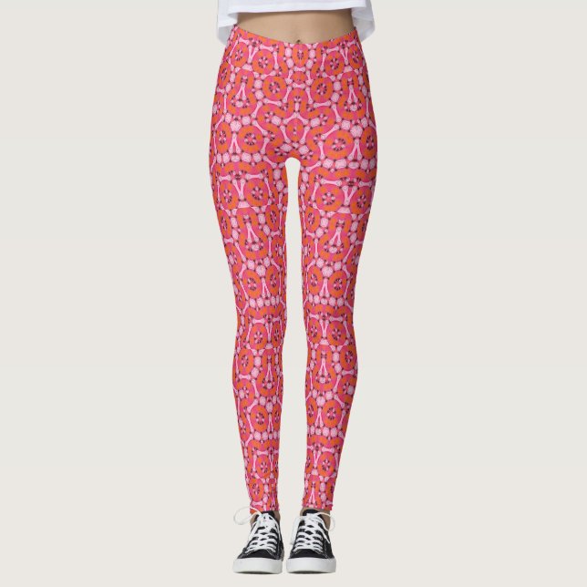 Leggings Funky rose et orange Motif géométrique (Devant)