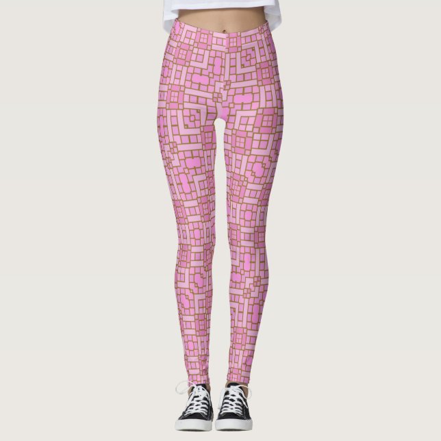 Leggings Funky tendance mignon Blocs roses géométriques Car (Devant)