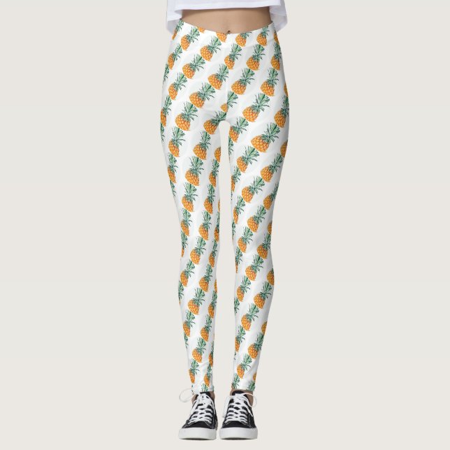 Leggings Funky Vert Pâle Jaune Délicieux Ananas (Devant)