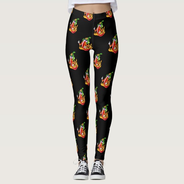 Leggings Funny Fier Pompier Chili Sur Le Feu Donne Des Pouc (Devant)