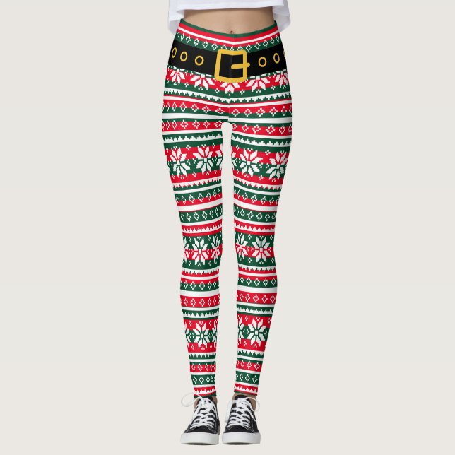Leggings Funny jambes elf de Noël nordic flocon motif (Devant)
