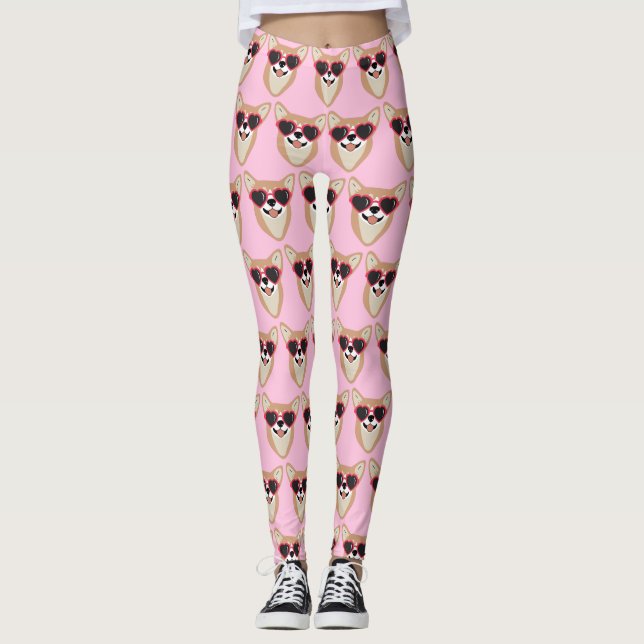 Leggings Funny Pembroke Welsh Corgi Motif rose (Devant)