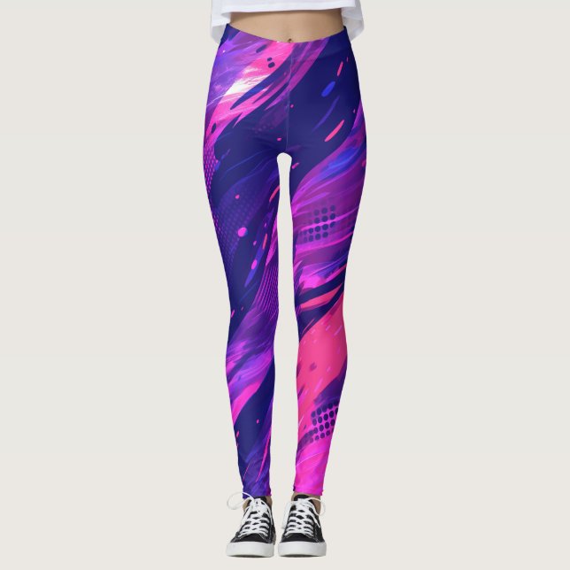 Leggings 🎨 Futuristic Abstract Purple & Blue Pattern - Bol (Devant)