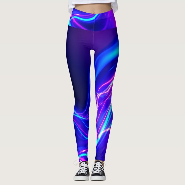 Leggings Futuristic Neon Liquid Waves – Electric Energy Flo (Devant)