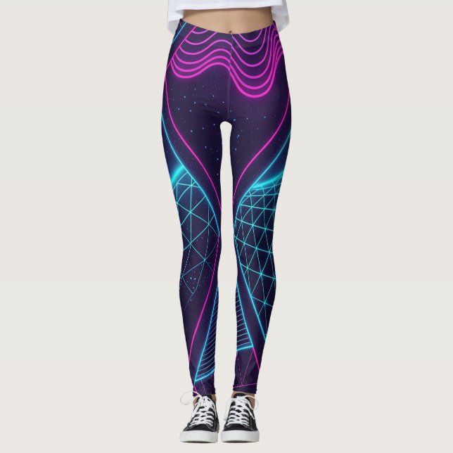 Leggings Futuristic Neon Waves Seamless Pattern for  (Devant)