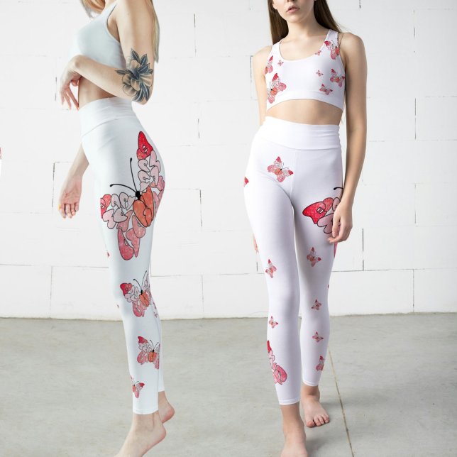 Leggings Fuyez pour être heureux Pink blanc papillon Leggin (Créateur téléchargé)