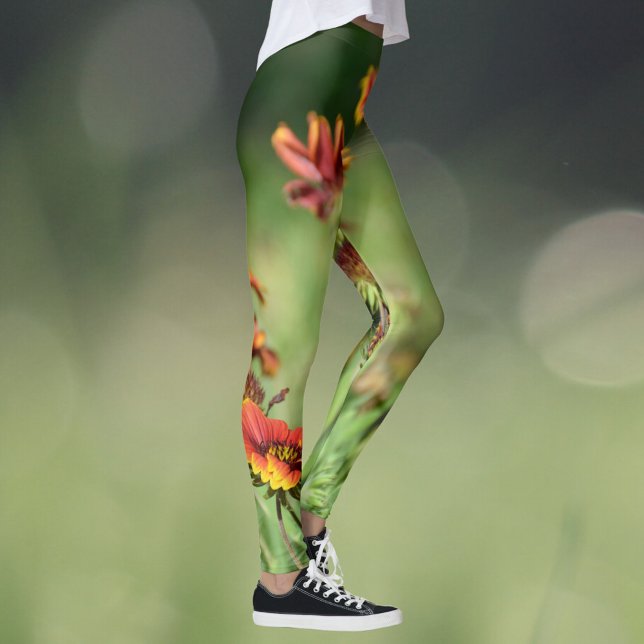 Leggings Gaillardia SunFlowers Fleur sauvage Floral Green (Créateur téléchargé)