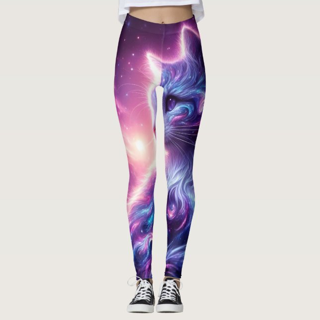 Leggings Galaxie Cosmique Féline Mystique Céleste (Devant)