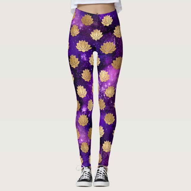 Leggings Galaxie Dharma Mandala Or et Violet (Devant)
