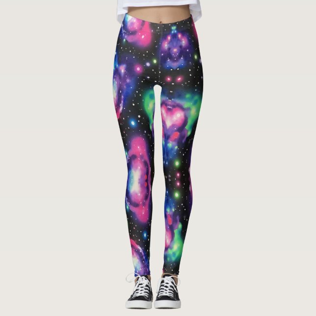 Leggings Galaxie En Neon Couleurs Motif sans couture (Devant)