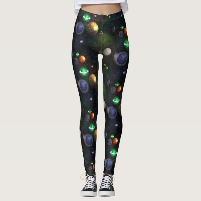 Leggings Galaxie et planètes sur l'arrière - plan noir (Devant)