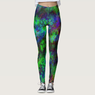 Leggings Galaxy Multi-couleur Abstraite Nebula verte