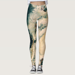 Leggings Galerie Cosmique Étincelante Aquarelle Vert Cyan