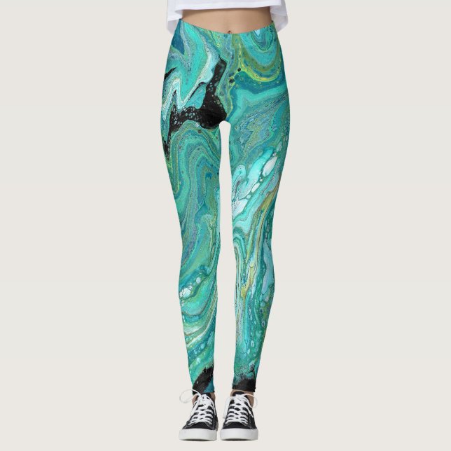 Leggings Gangs Back 1 Légendes Abstraites vertes liquides (Devant)