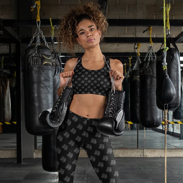 Leggings Gants de boxe motif suspendu sport gris noir (Créateur téléchargé)