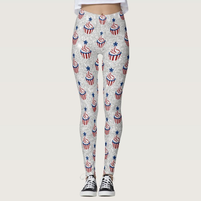 Leggings Gâteau Glacé Rouge, Blanc, Bleu pour la Coupe du 4 (Devant)