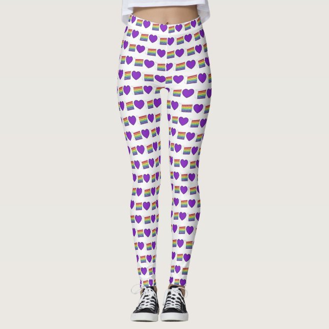 Leggings Gay pride Purple Heart Rainbow Mariage Cake Love (Devant)