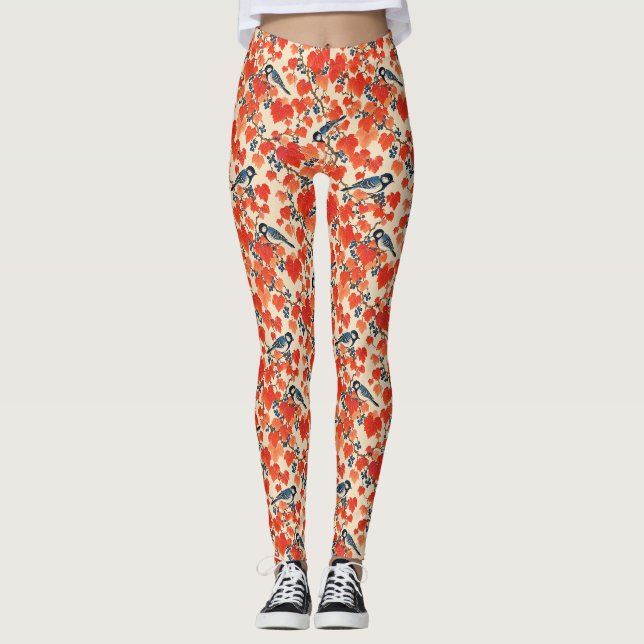 Leggings Geais bleus et vignes d'automne (Devant)