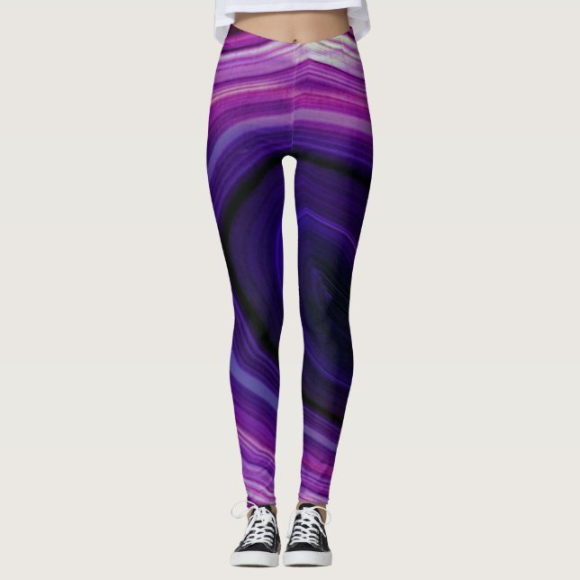 Leggings Géode violette à torsion tombante (Devant)