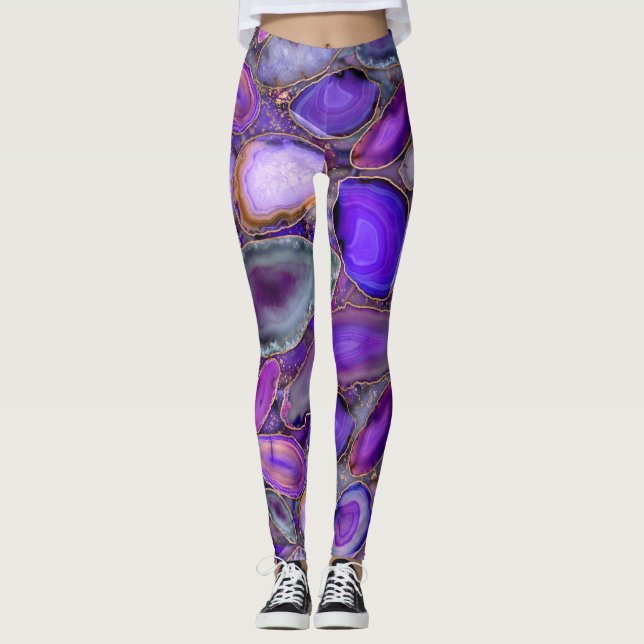Leggings Geodes cristal motif - violet et violet (Devant)