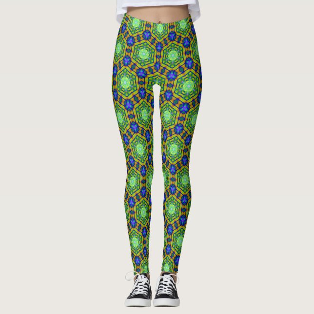 Leggings Géométrie Blue Green Hexagon Vision (Devant)