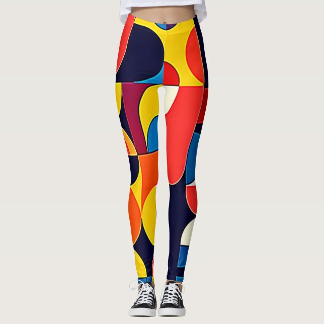 Leggings Géométrie d'art en blocs de couleurs rétro (Devant)