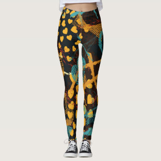 Leggings Géométrie des étoiles du coeur : Motif Vintage amu