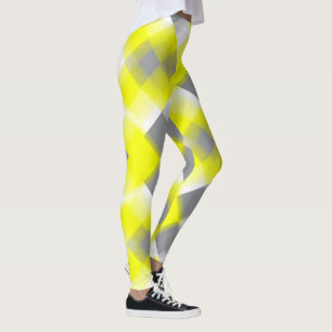 Leggings Géométrie funky Art Abstrait gris jaune blanc