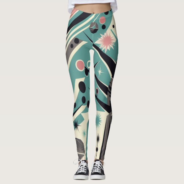 Leggings Géométrie Rétro d'Arbre Pétrifié Atomique (Devant)