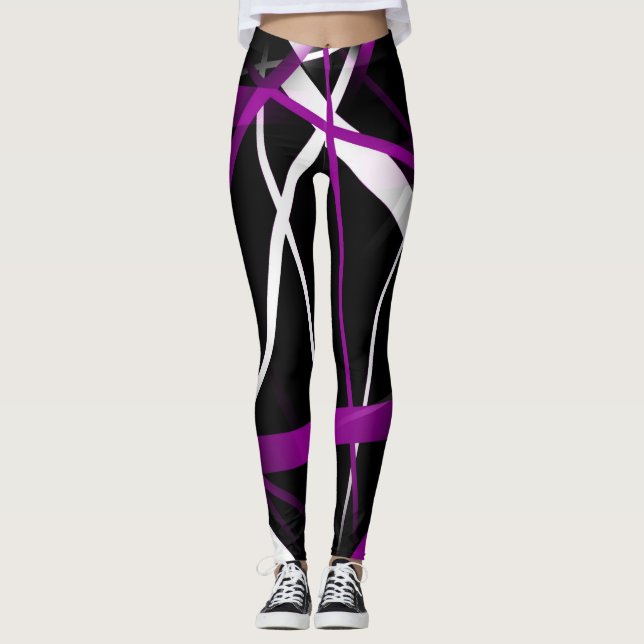 Leggings Géométrie Urbaine Noir Blanc Violet (Devant)