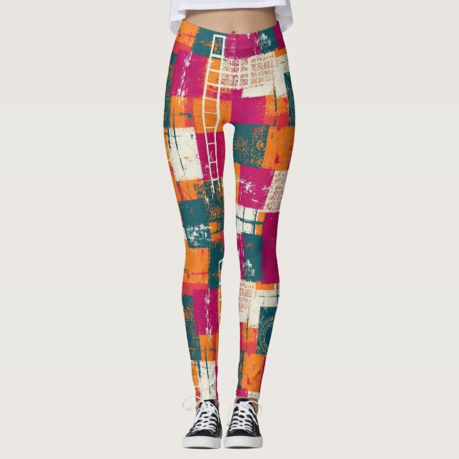 Leggings Géométrique Abstrait Gras - Texture de Pinceau Gru (Devant)