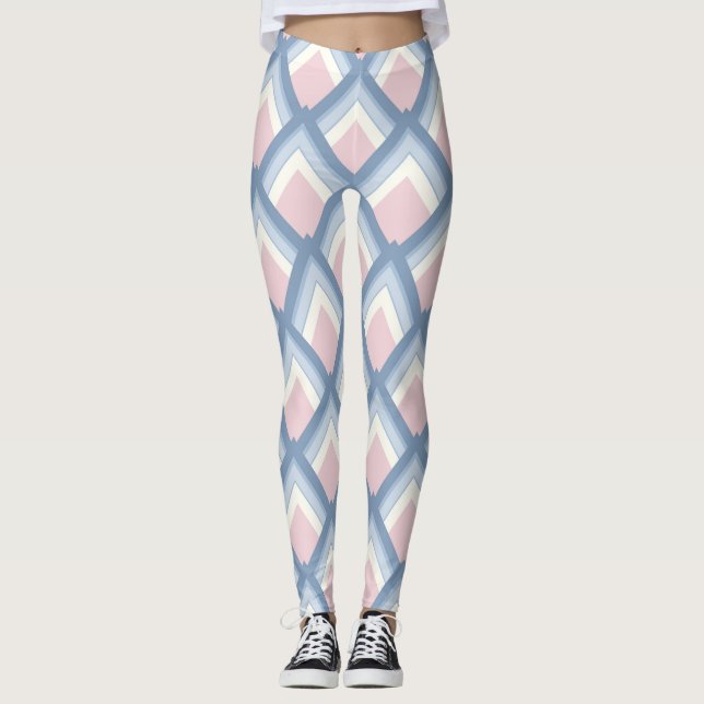 Leggings géométrique Abstraite, bleue, rose et blanc cassé (Devant)